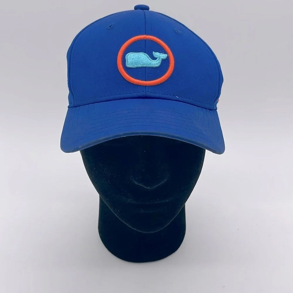 Vineyard Vines Kids Whale Performance Trucker Hat Regatta Blue Orange Letters